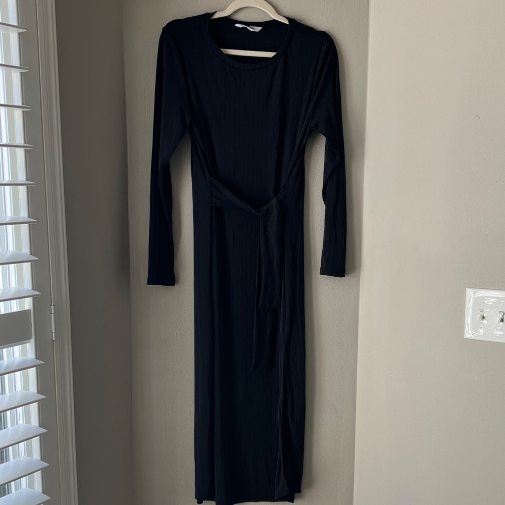 BB Dakota by Steve Madden Ribbed Tie-Waist Midi Dress | Size L